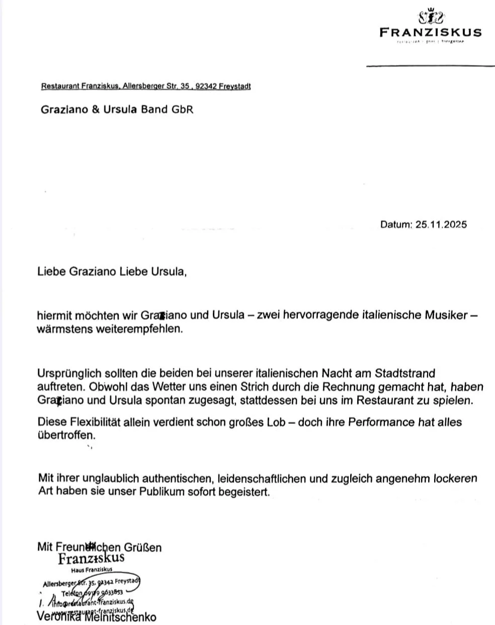 Referenz Restaurant Franziskus